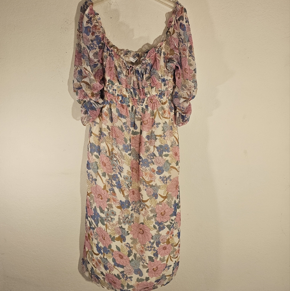 Lush Floral Dress with Pink and Blue Accents NWT